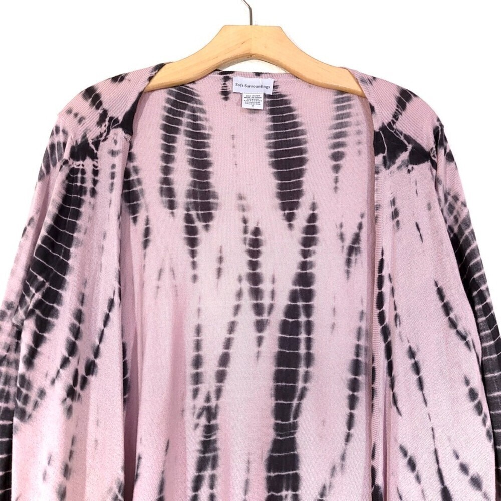 SOFT SURROUNDINGS Waterfall Open Front Hi-Low Cardigan Sweater in Pink Tie Dye - Picture 3 of 8